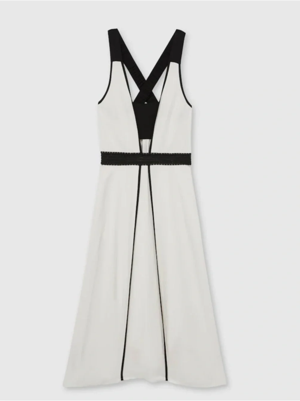 Reiss Ivory and Black Contrast-Trim Midi Dress - Picture 3 of 8